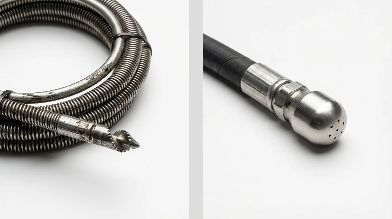 Drain snake cable and hydro jetting nozzle used for drain cleaning in Grand Rapids, MI