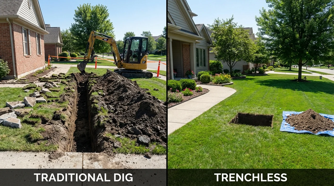 Trenchless sewer repair with minimal yard damage versus traditional excavation in Grand Rapids, MI